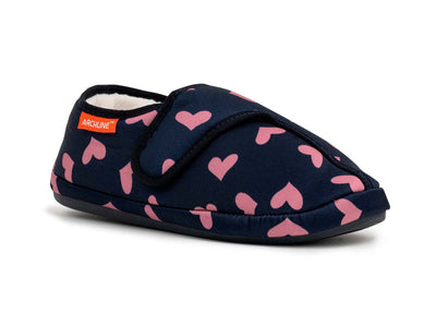 ARCHLINE Orthotic Plus Slippers Closed Scuffs Pain Relief Moccasins - Navy Hearts - EU 42