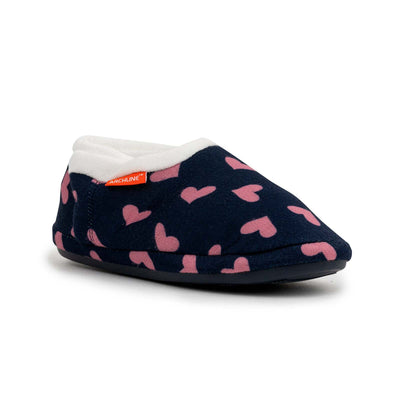 ARCHLINE Orthotic Slippers CLOSED Arch Scuffs Moccasins Pain Relief in Navy Hearts - EUR35