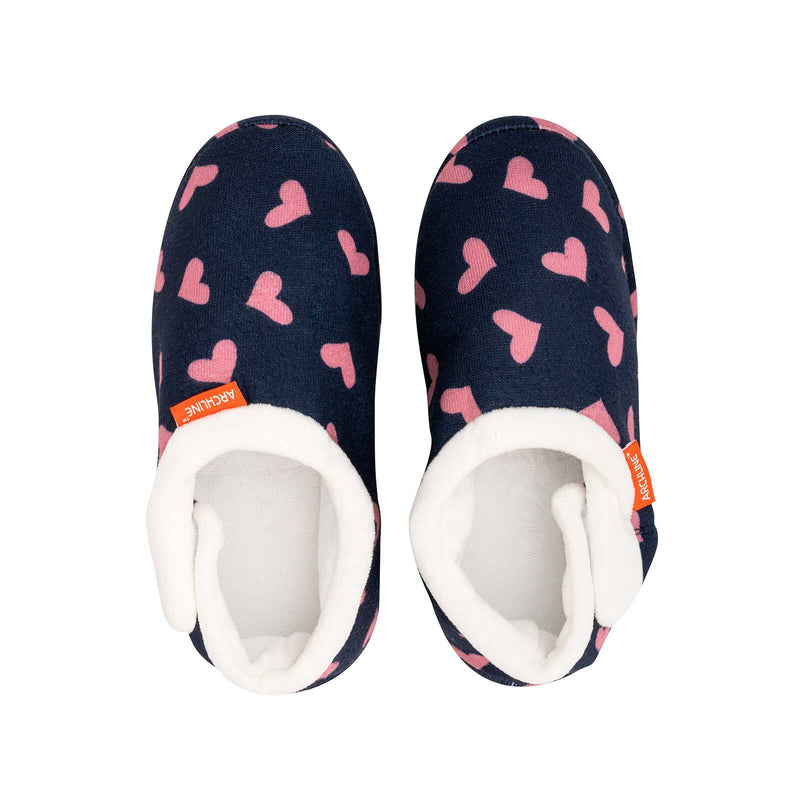 ARCHLINE Orthotic Slippers CLOSED Arch Scuffs Moccasins Pain Relief in Navy Hearts - EUR41
