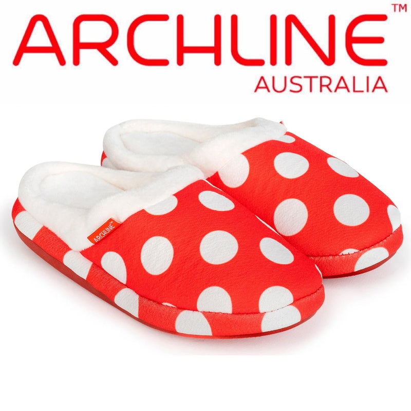 ARCHLINE Orthotic Slippers Slip On Scuffs Pain Relief Moccasins - Red Polka Dot - EUR 42 (Womens US 11)