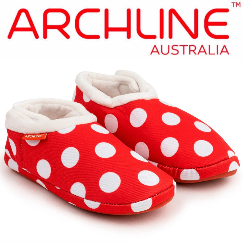 ARCHLINE Orthotic Slippers CLOSED Back Scuffs Moccasins Pain Relief - Red Polka Dots - EUR 43 (Womens 12 US)