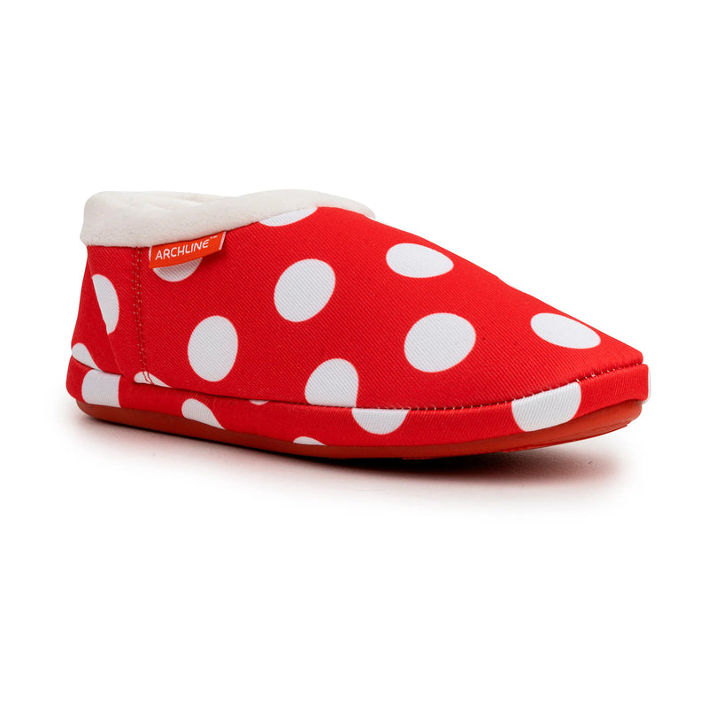 ARCHLINE Orthotic Slippers CLOSED Back Scuffs Moccasins Pain Relief - Red Polka Dots - EUR 43 (Womens 12 US)