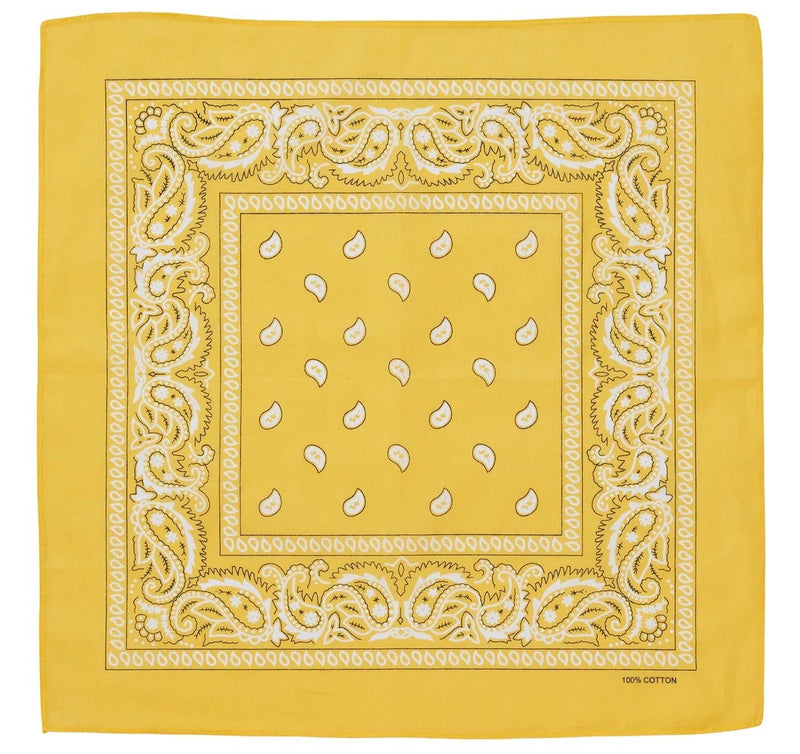 BANDANA Paisley 100% COTTON Head Wrap Durag Bandanna Summer Biker Scarf Mask - Yellow