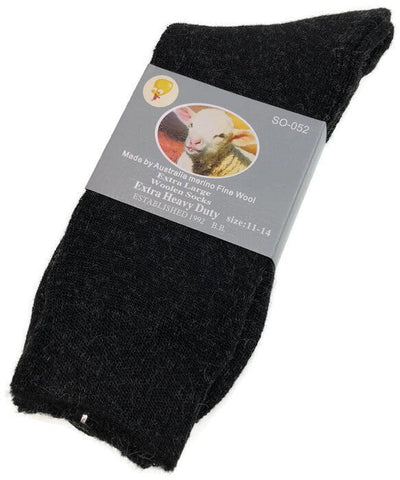 1 Pair Merino Wool Blend Woolen Work Socks Hiking Heavy Duty Warm Winter Thermal - Black - 11-14