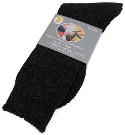 1 Pair Merino Wool Blend Woolen Work Socks Hiking Heavy Duty Warm Winter Thermal - Black - 7-11