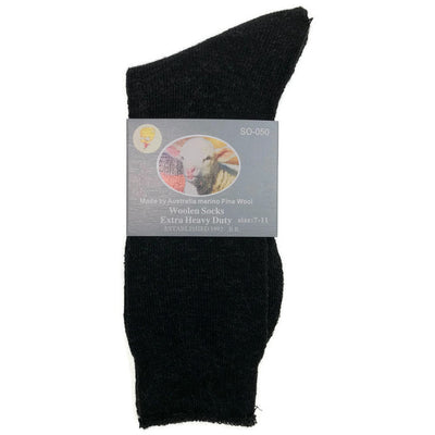 1 Pair Merino Wool Blend Woolen Work Socks Hiking Heavy Duty Warm Winter Thermal - Black - 7-11