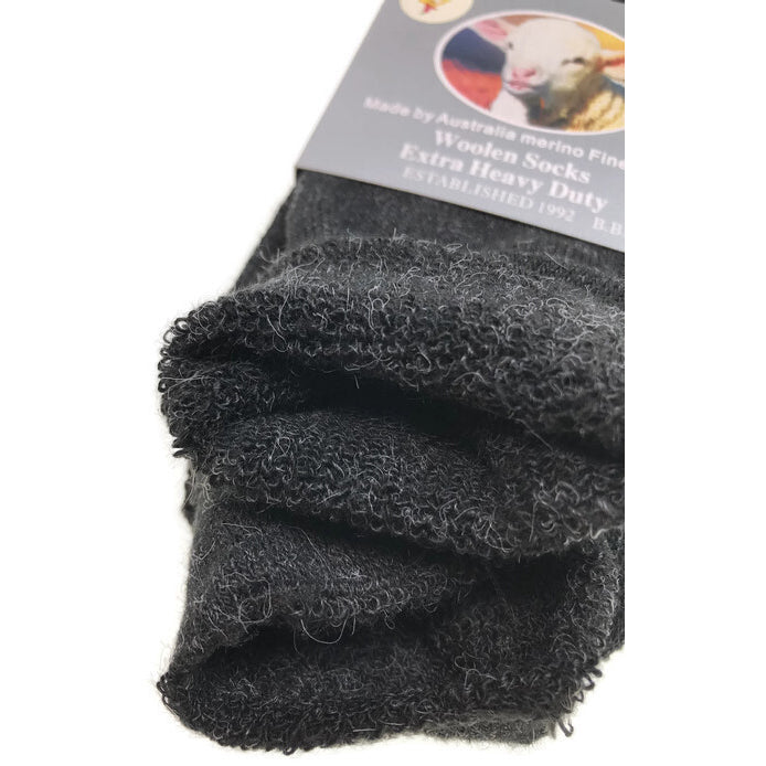1 Pair Merino Wool Blend Woolen Work Socks Hiking Heavy Duty Warm Winter Thermal - Black - 7-11