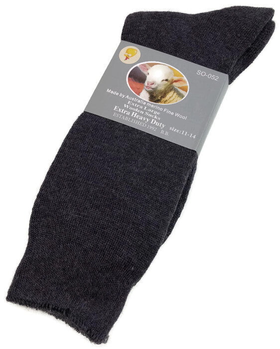 1 Pair Merino Wool Blend Woolen Work Socks Hiking Heavy Duty Warm Winter Thermal - Charcoal - 11-14