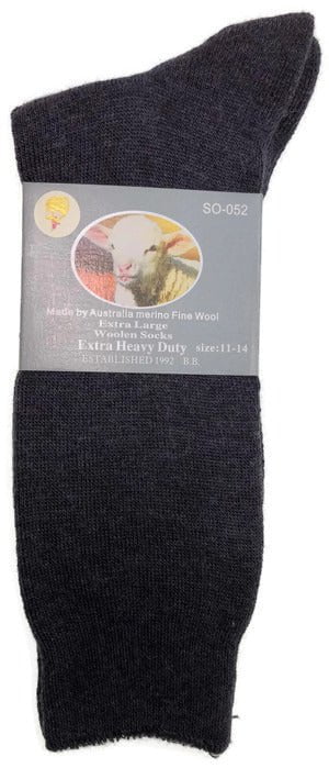 1 Pair Merino Wool Blend Woolen Work Socks Hiking Heavy Duty Warm Winter Thermal - Charcoal - 11-14