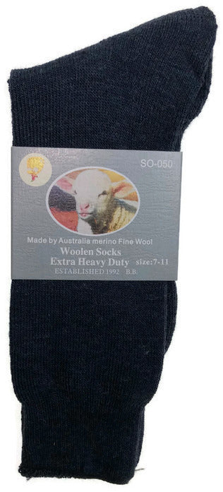 1 Pair Merino Wool Blend Woolen Work Socks Hiking Heavy Duty Warm Winter Thermal - Navy - 7-11