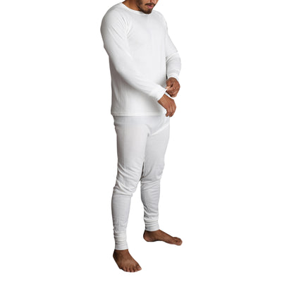 2pcs Set Mens Merino Wool Blend Long Sleeve Thermal Top & Long Johns Pants Underwear - Beige - L