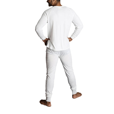 2pcs Set Mens Merino Wool Blend Long Sleeve Thermal Top & Long Johns Pants Underwear - Beige - XXL