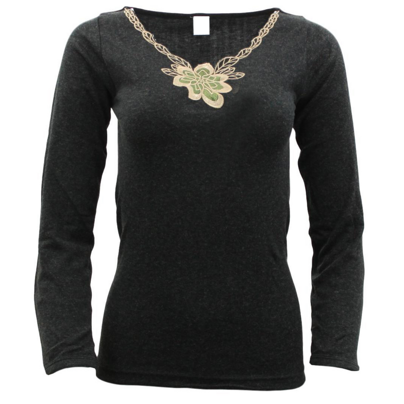 Ladies Merino Wool Blend Long Sleeve Thermal Spencer Top Thermals Underwear - Black - 10-12