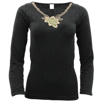 Ladies Merino Wool Blend Long Sleeve Thermal Spencer Top Thermals Underwear - Black - 20-22