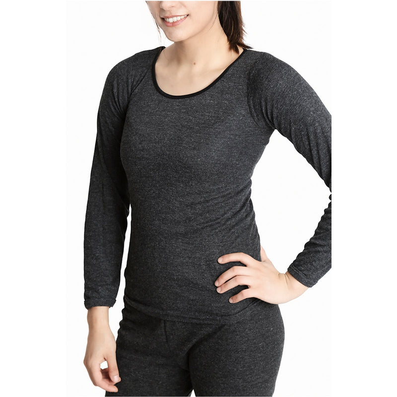 Ladies Merino Wool Blend Long Sleeve Thermal Spencer Top Underwear Thermals - Black - 14-16