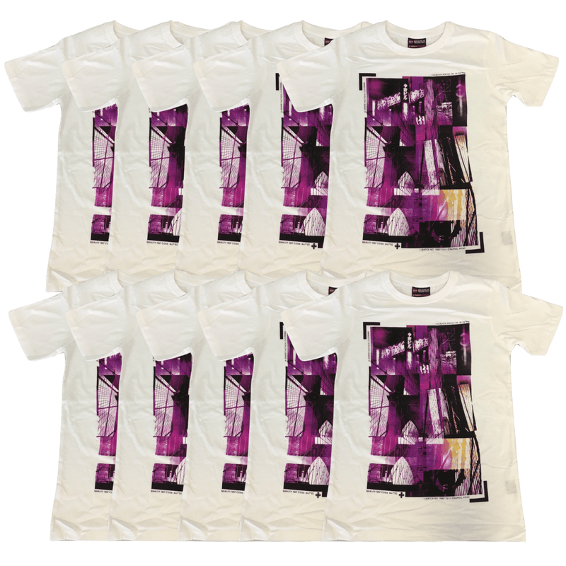 10x 100% Cotton T-Shirt with Print Design Slim Fit Basic Tee Top XS-XXL BULK - White - XXL