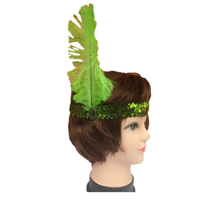 12x 1920s FLAPPER HEADBAND Headpiece Feather Sequin Charleston Gatsby Party BULK - Green