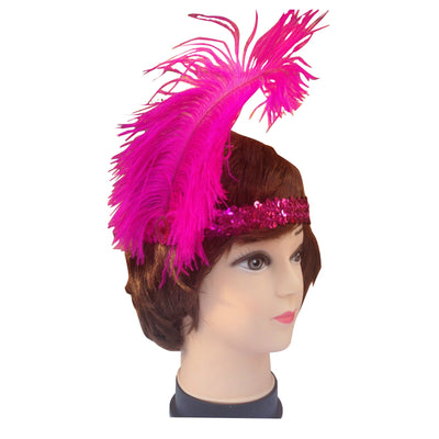 12x 1920s FLAPPER HEADBAND Headpiece Feather Sequin Charleston Gatsby Party BULK - Hot Pink