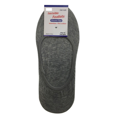 1x NO SHOW COTTON SOCKS Non Slip Heel Grip Low Cut Invisible Footlet Seamless - Grey - 2-8