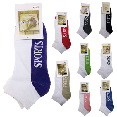 24x COTTON ANKLE SOCKS Sport Cushion Foot Low Cut Running - Assorted Colours Bulk - 2-8