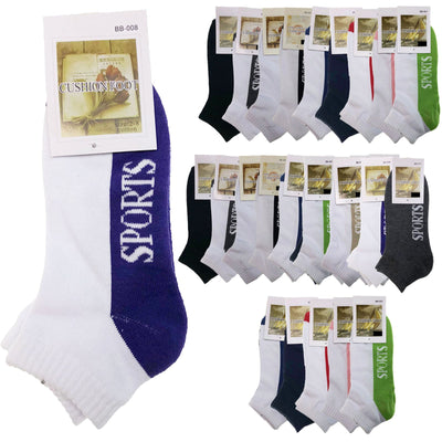 24x COTTON ANKLE SOCKS Sport Cushion Foot Low Cut Running - Assorted Colours Bulk - 6-11
