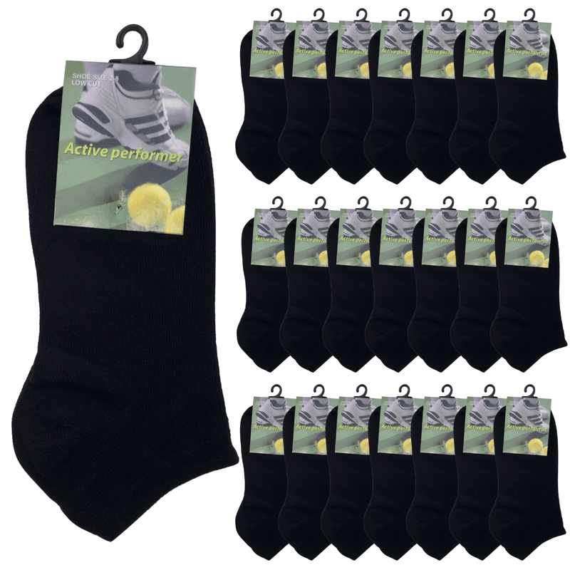 24x COTTON ANKLE SOCKS Sport Low Cut Mens Womens Running  BULK Anklet - Black - 2-8