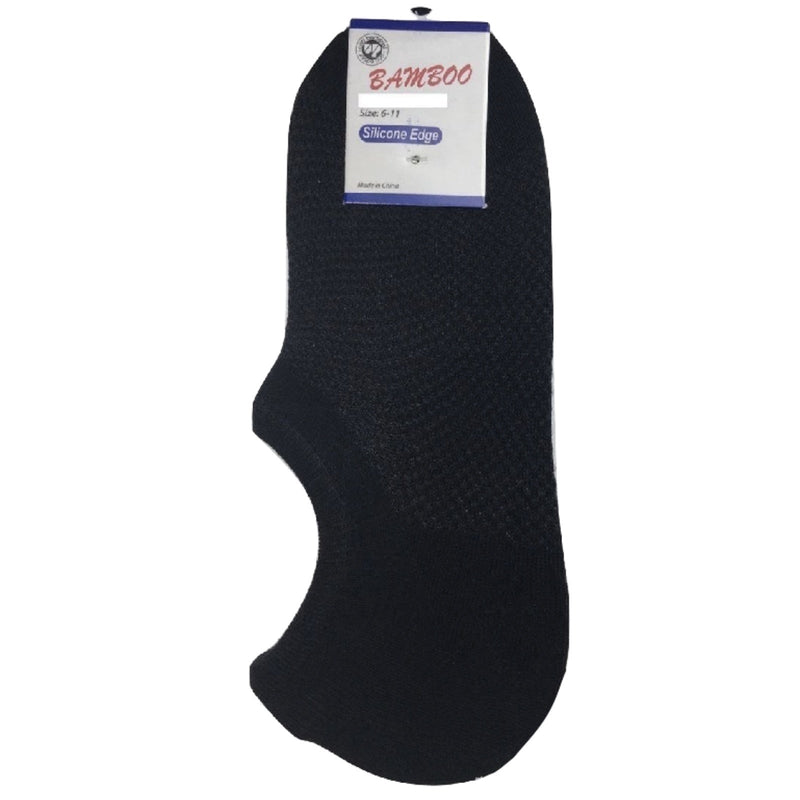 1 Pair NO SHOW BAMBOO SOCKS Non Slip Heel Grip Low Cut Invisible Footlet - Black - 11-14
