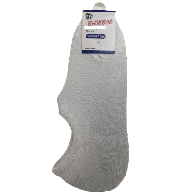 1 Pair NO SHOW BAMBOO SOCKS Non Slip Heel Grip Low Cut Invisible Footlet - White - 2-8