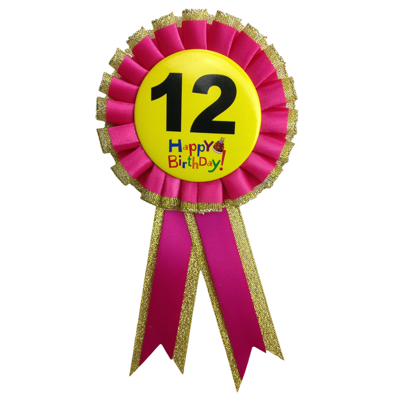 BIRTHDAY BADGE Party Favour Award Rosette Fancy Dress Girls Boys Childrens Kids -