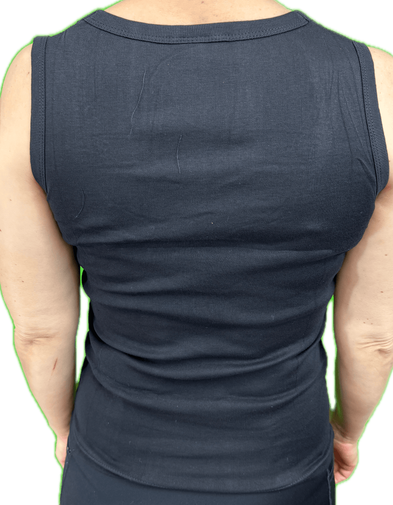 Ladies Sleeveless Singlet Top Womens Summer Basic Tank Shirt Lace Motif Front - Black - 16-18