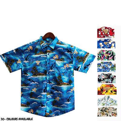 Mens Oahu Hawaiian Party Shirt Button Hippie Tops Short Sleeve Beach Holiday - Garden Flamingo (1423) - XL