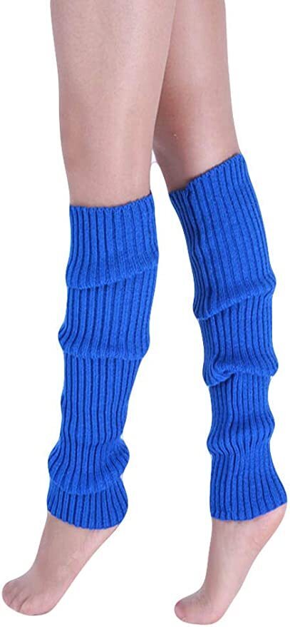 Pair of Womens Leg Warmers Disco Winter Knit Dance Party Crochet Legging Socks Costume - Blue