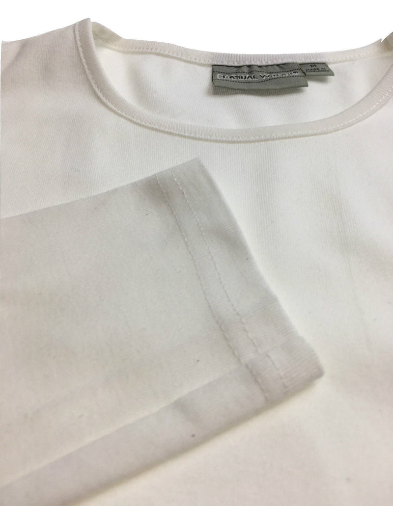 Mens 100% COTTON PLAIN LONG SLEEVE TOP Basic T Shirt Tee Slim Fitted Style - White - XL