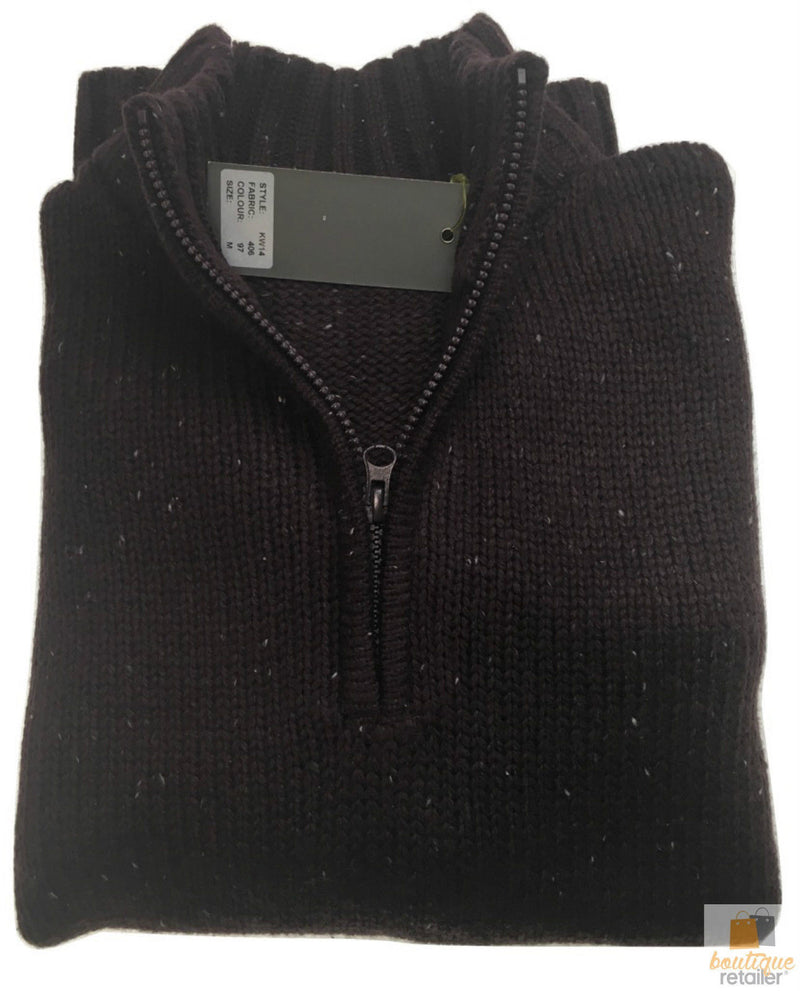 Mens Knit Jumper Pullover Sweater Knitted Casual Stretch Warm Winter  - Half Zip Burgundy 97 (KW14) - M