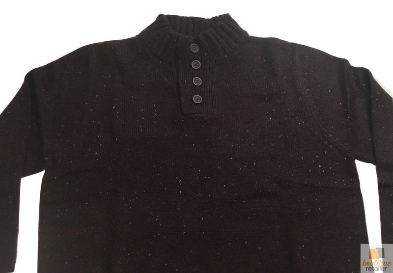 Mens Knit Jumper Pullover Sweater Knitted Casual Stretch Warm Winter  - Half Zip Burgundy 97 (KW14) - M