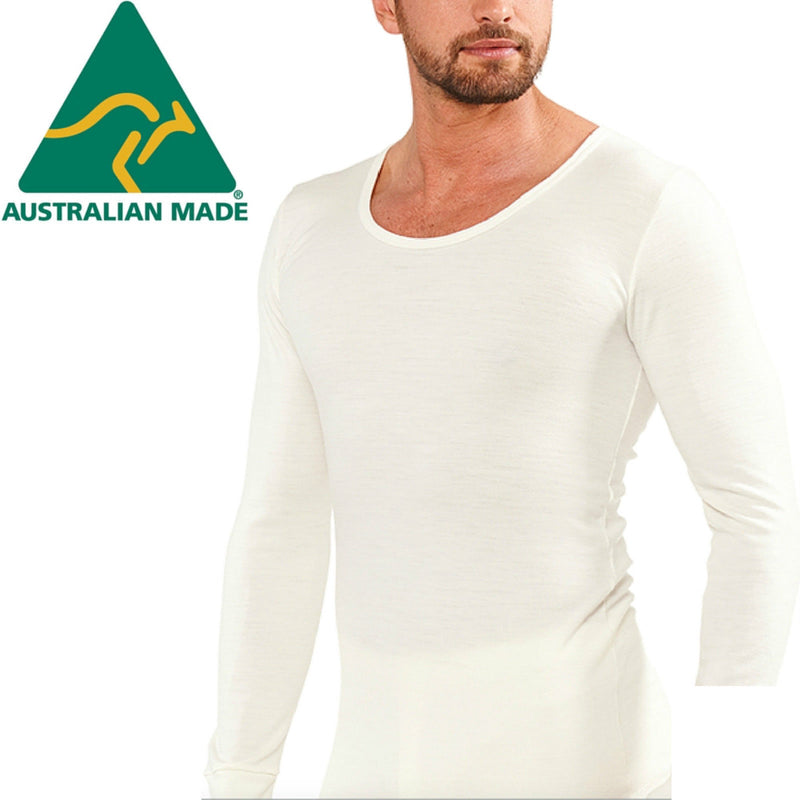 Mens THERMAL Long Sleeve Top Merino Wool Blend Underwear AUS MADE Thermals Warm - XX-Large (110cm)