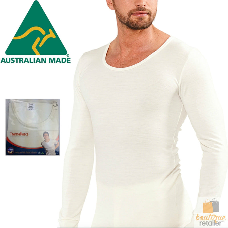 Mens THERMAL Long Sleeve Top Merino Wool Blend Underwear AUS MADE Thermals Warm - XX-Large (110cm)