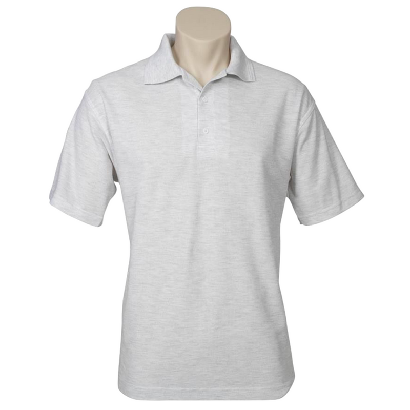 Mens Polo Top Shirt Plain Casual Short Sleeve Pique Knit Basic UPF Rated T-Shirt - Snow Marle (Grey) - 3XL