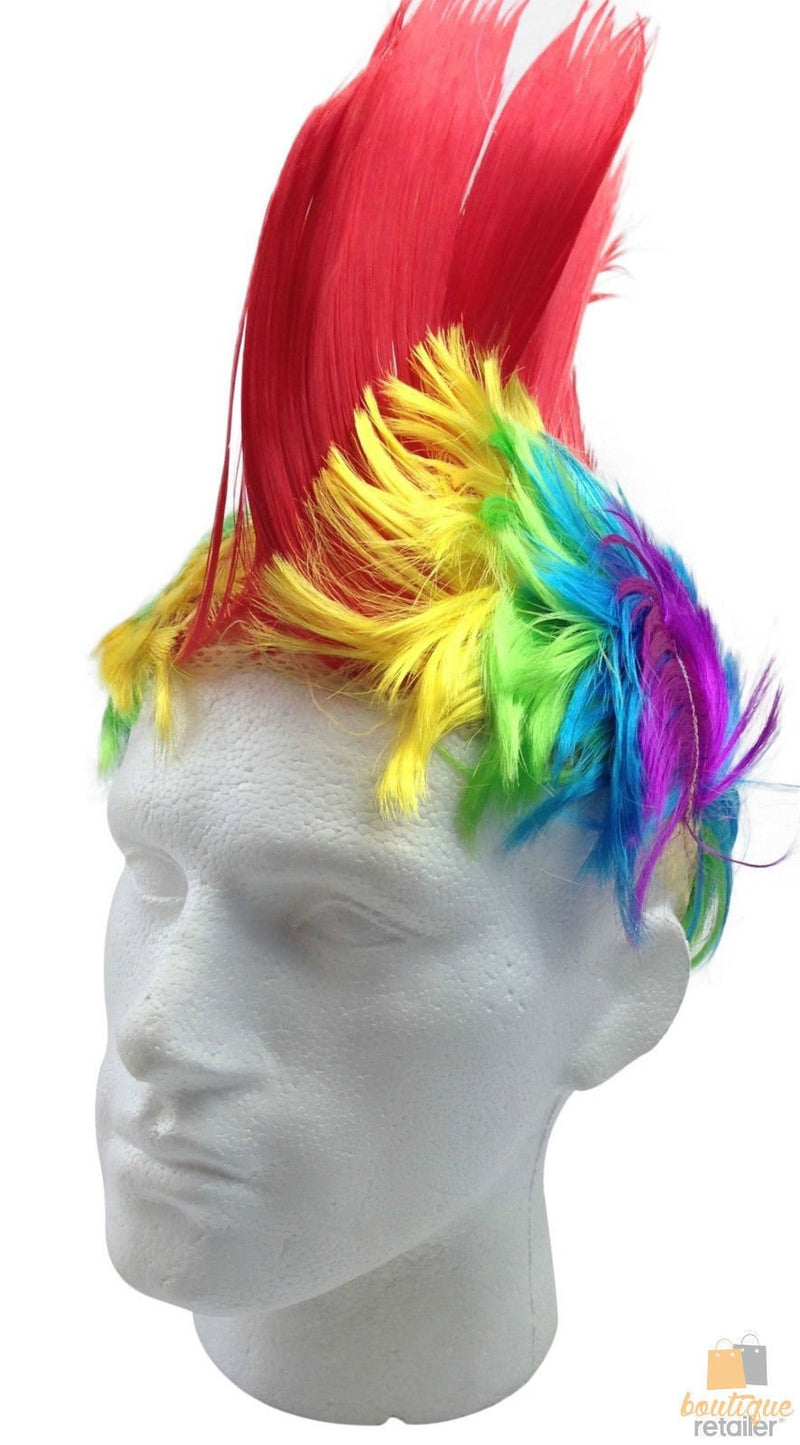 Rainbow MOHAWK WIG 70s 80s Rock Punk Hair Costume Mohican Rooster Wig Fancy