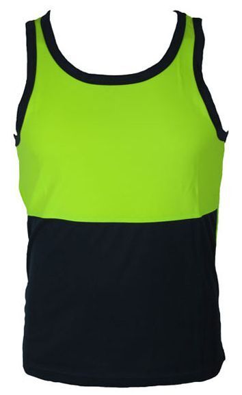 Hi Vis SINGLET Work Wear Safety Tank Top Fluro Micro Mesh UPF50+ High Visibility - Lime - Large