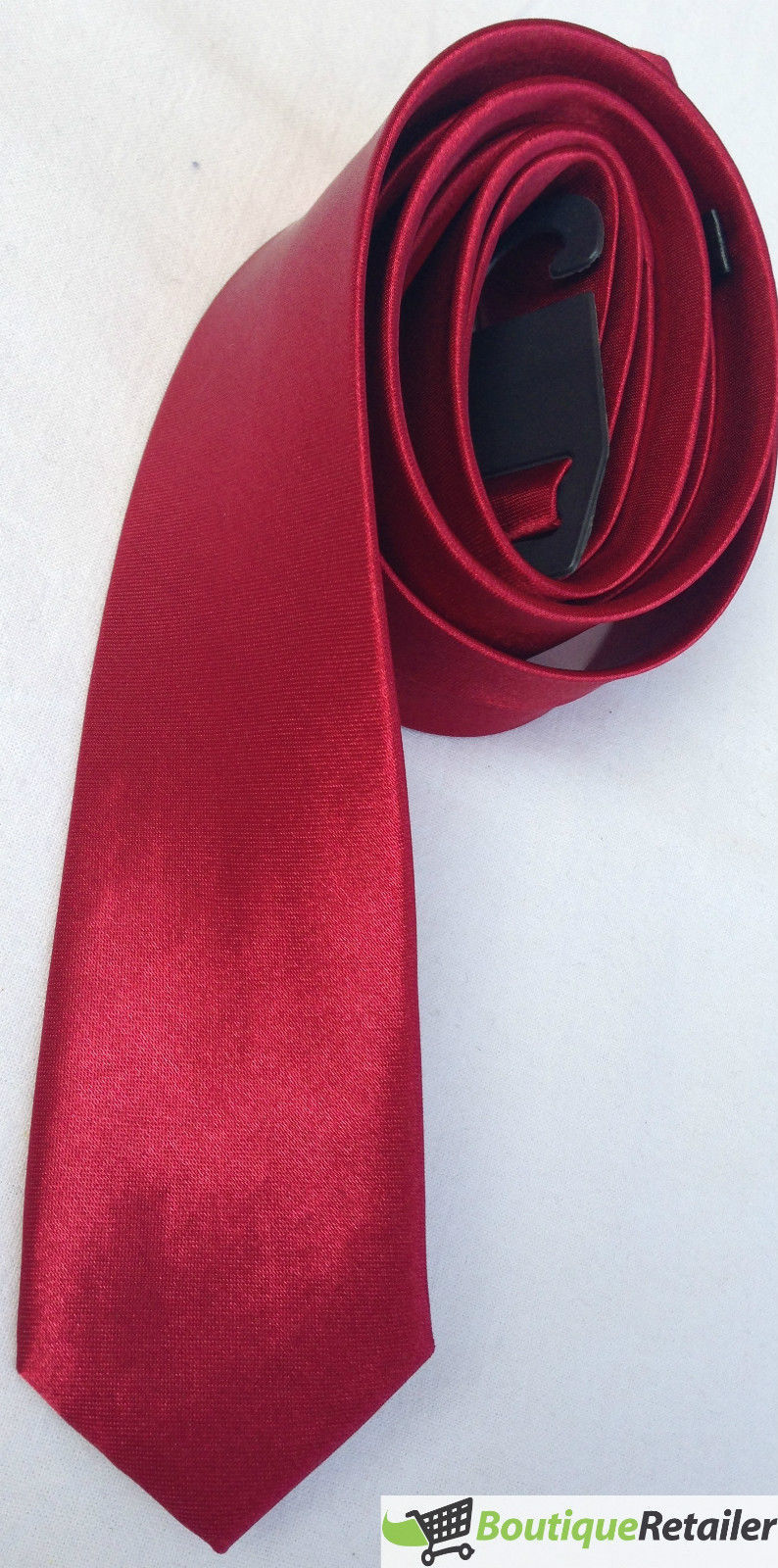 Mens SKINNY TIE Plain Wedding Slim Necktie Formal Casual Narrow Party - Burgundy