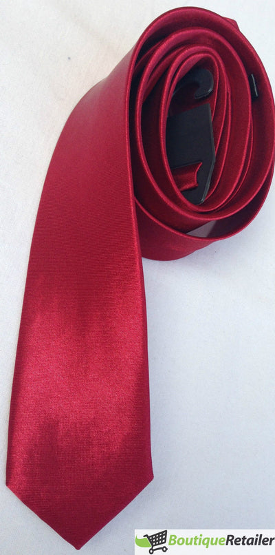 Mens SKINNY TIE Plain Wedding Slim Necktie Formal Casual Narrow Party - Burgundy