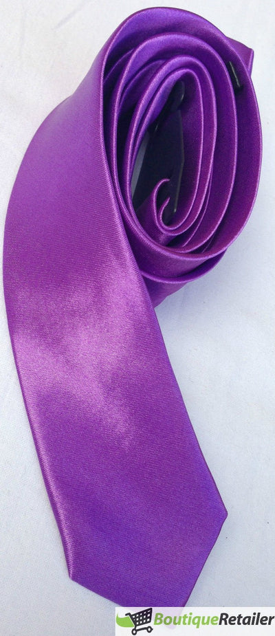 Mens SKINNY TIE Plain Wedding Slim Necktie Formal Casual Narrow Party - Purple