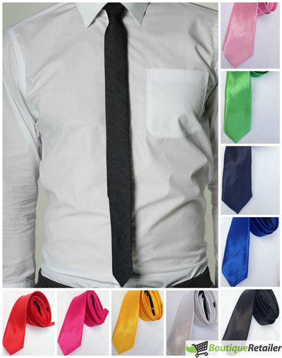 Mens SKINNY TIE Plain Wedding Slim Necktie Formal Casual Narrow Party - Purple