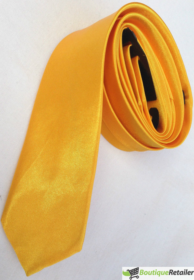 Mens SKINNY TIE Plain Wedding Slim Necktie Formal Casual Narrow Party - Yellow