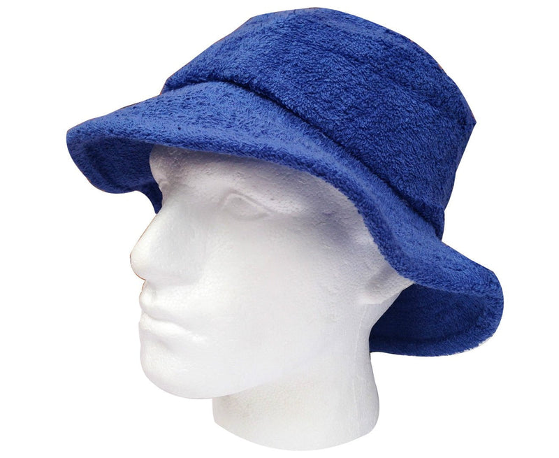 Terry Towelling BUCKET HAT Daggy Fishing Camping Lad Cap Retro  100% COTTON - Blue - Small