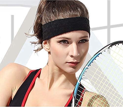 WRISTBAND & HEADBAND SET Tennis Terry Towelling Cotton Sweat Band Team Gym  - Black