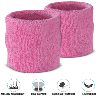 WRISTBAND & HEADBAND SET Tennis Terry Towelling Cotton Sweat Band Team Gym  - Light Pink