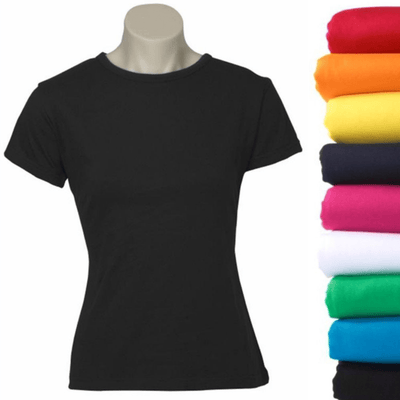 Womens Plain Ladies T SHIRT 100% COTTON Basic Tee Casual Top Size 6-24 T-Shirt - Black - 16