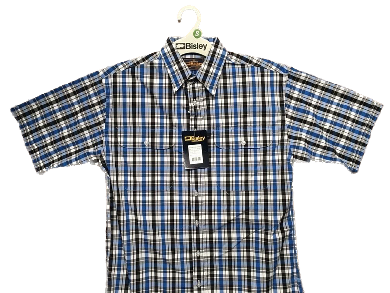 BISLEY SHORT SLEEVE SHIRT Everyday Casual Business Work Cotton Blend Check - BS2572_CBLK (BLK) - S